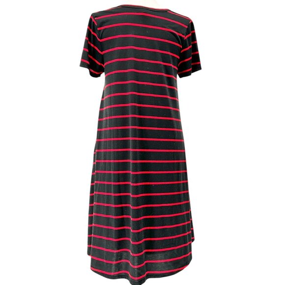 LuLaRoe Jessie Swing Dress Womens XL Black w Red Stripes SS Side Pockets Soft - Picture 2 of 9